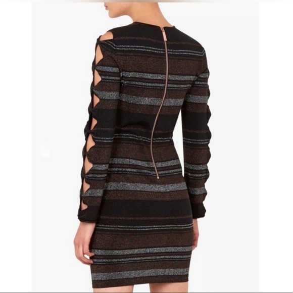 NWT TED BAKER SIMONA BLACK LUREX STRIPED BOW DETAIL DRESS SIZE TB 1 - Picture 6 of 13